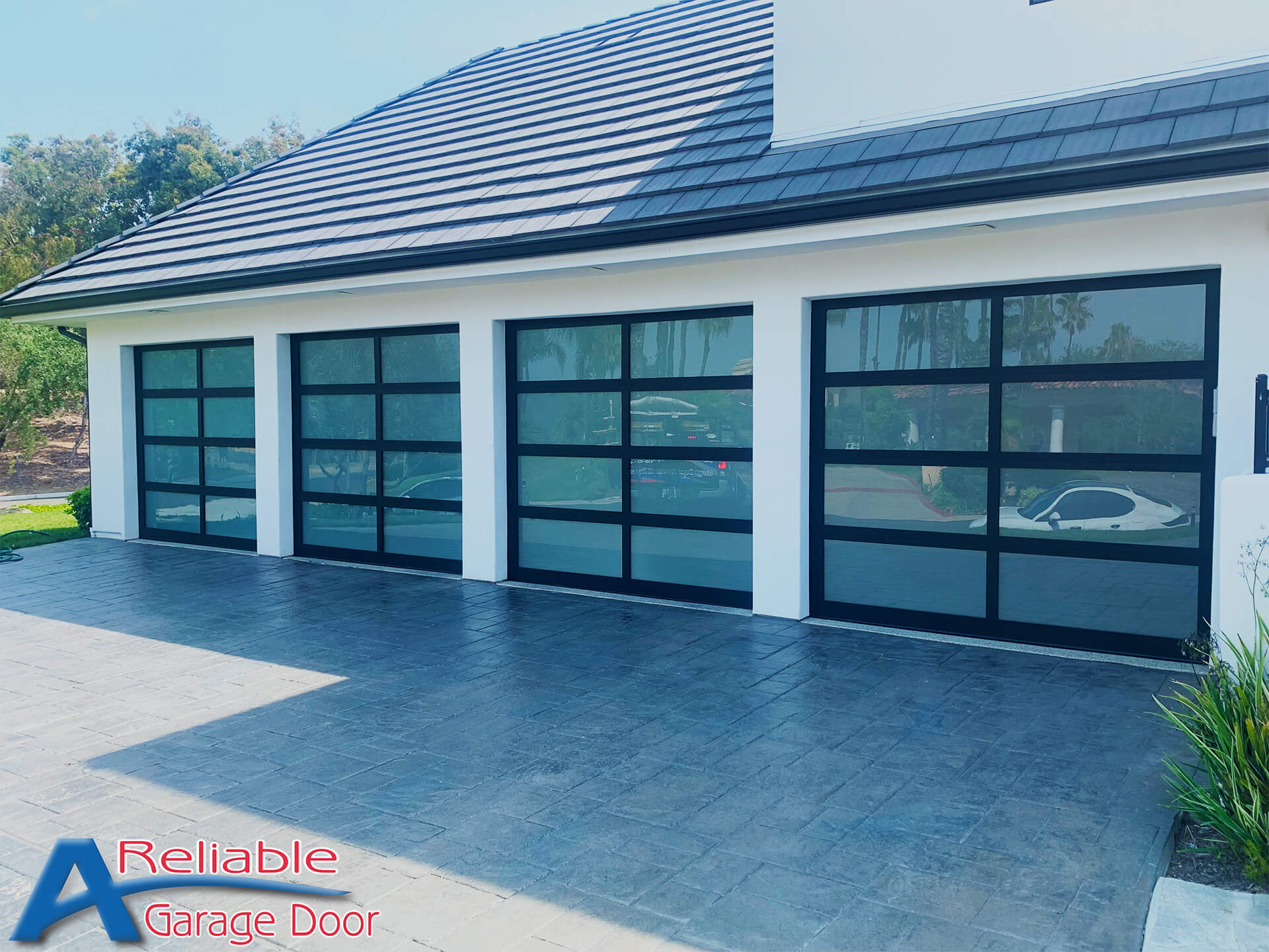 Elegant aluminum garage doors installed at a 4S Ranch home in San Diego